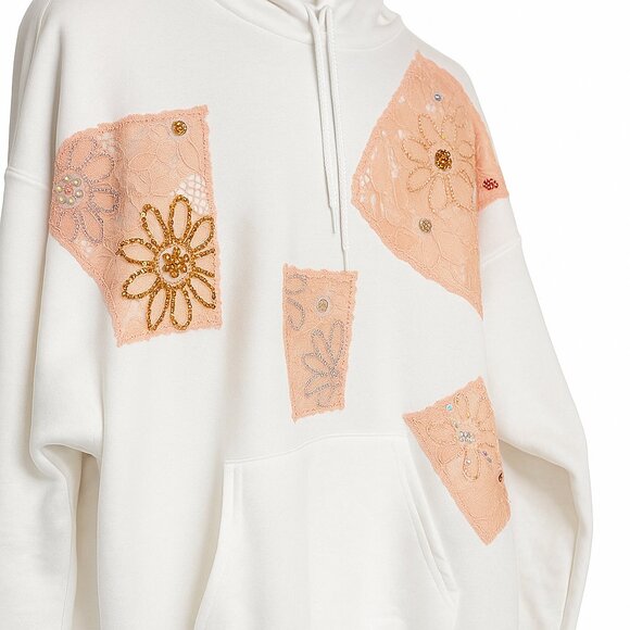 Luxe Patchwork Lace Hoodie Handmade Embellished Oversized Chic Hoodie XXL - Picture 4 of 4